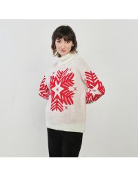 Maglione dolcevita bianco stampa natale con fiocco di neve