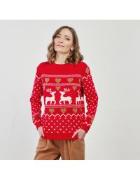 Maglione rosso stampa natale con renne
