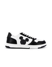 Sneakers bianche e nere con dettagli glitter cartoon Topolino