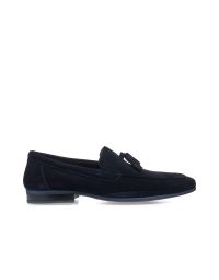 Mocassini eleganti blu in suede con nappina