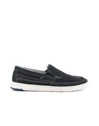 Mocassini sportivi blu in pelle con cuciture