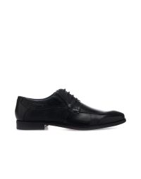Scarpe eleganti nere in pelle con logo e cuciture