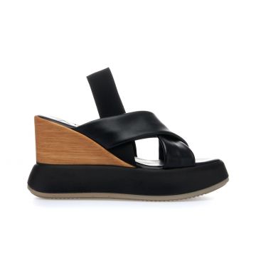 Sandali neri con zeppa e fascia elastica