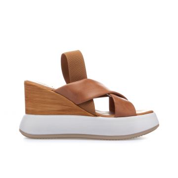 Sandali marroni con zeppa e fascia elastica