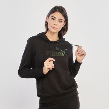 Felpa nera con cappuccio e maxi logo