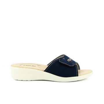 Ciabatte comfort blu con velcro e zeppina