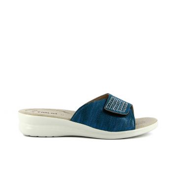 Ciabatte comfort azzurre in tessuto con zeppina