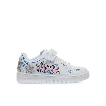 Sneakers bianche da bimba in pelle con strappo e disegno