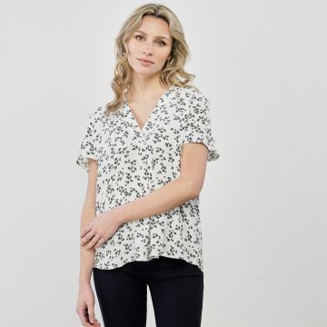 Blusa bianche maniche corte con stampa floreale