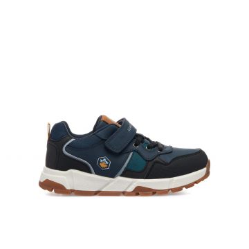 Sneakers blu in pelle con velcro