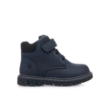 Scarponcini blu in pelle con lacci e velcro
