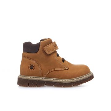 Scarponcini gialli in pelle con lacci e velcro