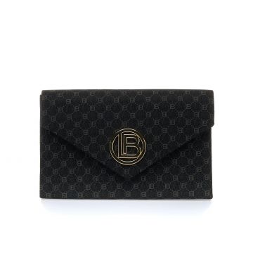 Pochette nera con patta e mini logo