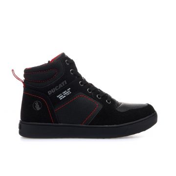 Sneakers alte nere da bimbo con scritte e cuciture a contrasto