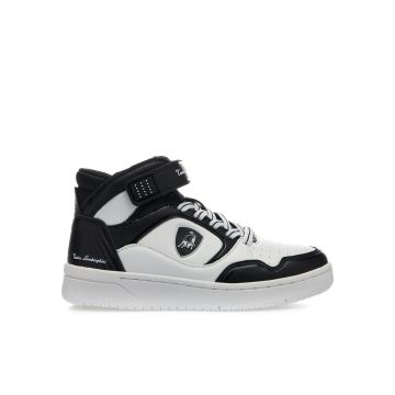 Sneakers alte basket bianche e nere da bambino con stemma
