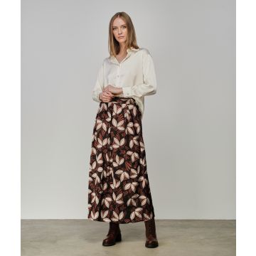 Gonna lunga marrone stampa fiori