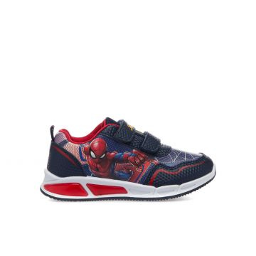 Sneakers blu con luci, velcro e stampa cartoon Spiderman