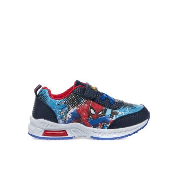 Sneakers azzurre con luci, velcro e stampa cartoon Spiderman