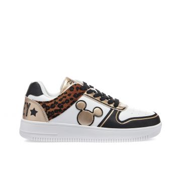 Sneakers bianche con dettaglio animalier e cartoon micky mouse