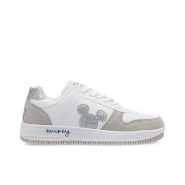 Sneakers bianche con dettaglio glitter e cartoon micky mouse