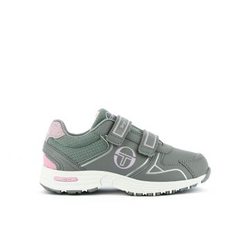 Sneakers bimba grigio chiaro da palestra con doppio velcro e logo