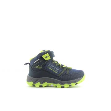 Sneakers blu alta con inserti fluo e velcro