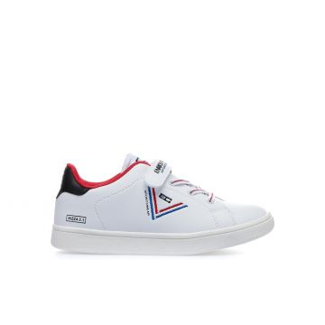 Sneakers bianche da bambino con cuciture colorate