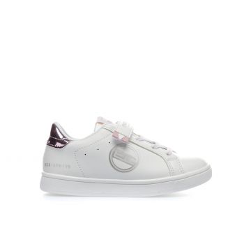 Sneakers bianco bambina con velcro e lacci