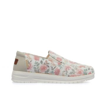 Slip-on beige in tessuto stampa fiori multicolor