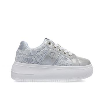 Sneakers argento maxi suola con pizzo