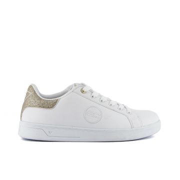 Sneakers bianche con logo e dettaglio glitterato