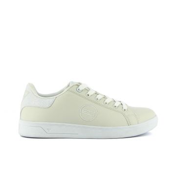 Sneakers beige con logo e dettaglio glitterato