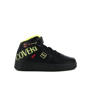 Sneakers alte nere con strappo e maxi logo