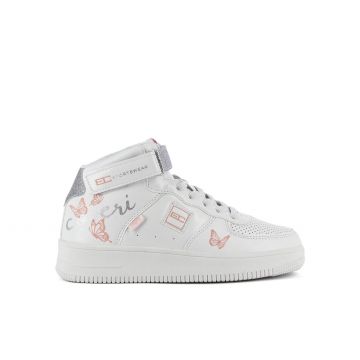 Sneakers alte bianche con velcro e farfalle