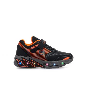 Sneakers nere in pelle con lucine e logo laterale da bimbo