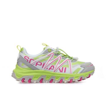Sneakers trekking grigie da uomo con lacci elastici e dettagli fluo