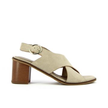 Sandali con tacco largo beige in pelle