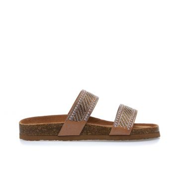Sandali beige effetto sughero con fasce e strass