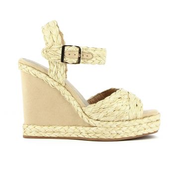Sandali beige con zeppa effetto rafia