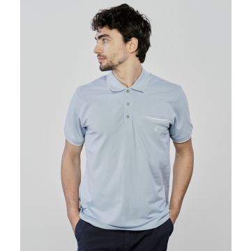 Polo azzurra da uomo in cotone con taschino