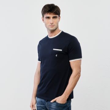 T-shirt blu maniche corte in cotone con stemma