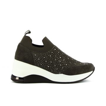 Slip-on grigi con micro strass e zeppina
