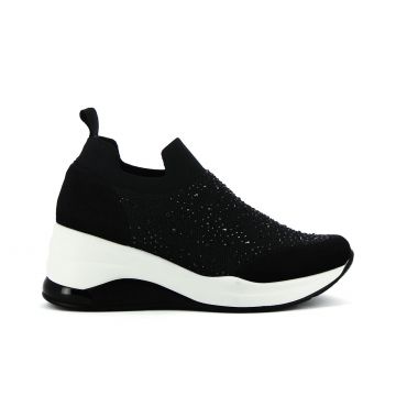Slip-on nere con micro strass e zeppina