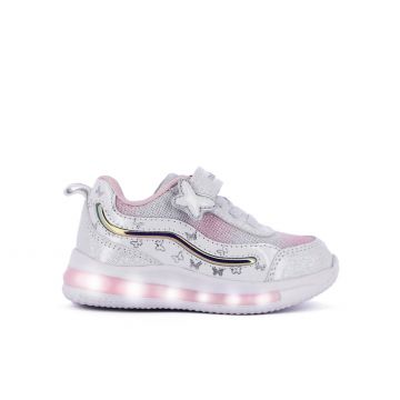 Sneakers bianche e rosa con lucine e velcro da bimba