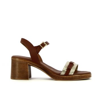 Sandali marroni in pelle con tacco largo