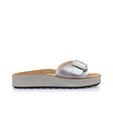 Ciabatte casual argento con fibbia e suola platform