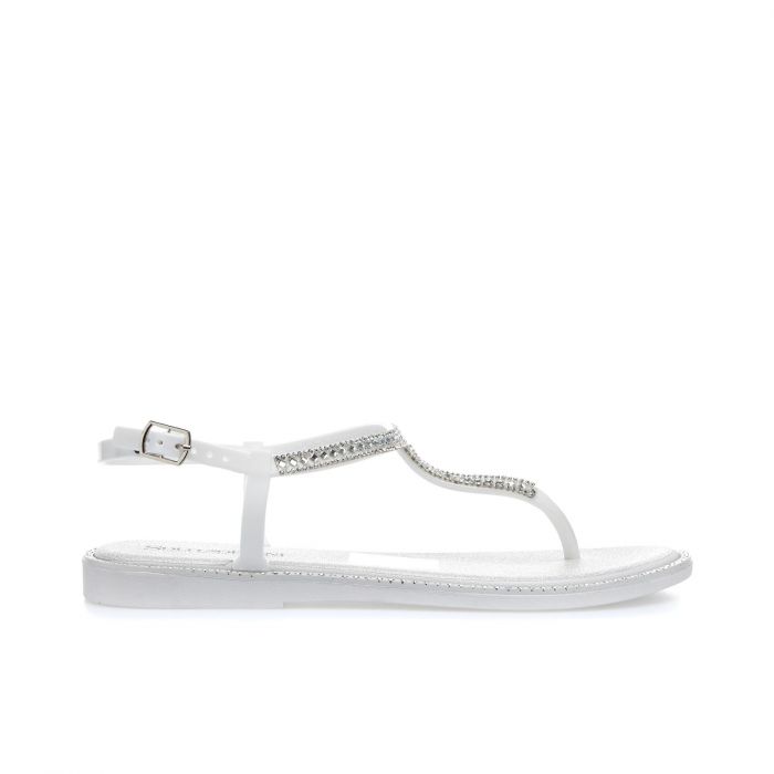 Sandali infradito bianchi da mare in gomma con micro strass