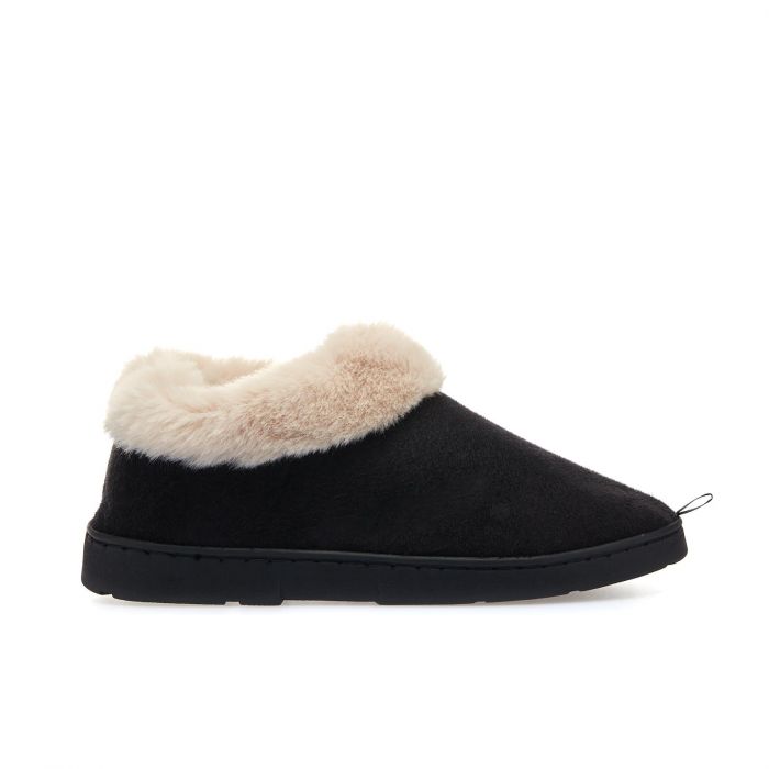 Pantofole nere da casa con bordo in peluche