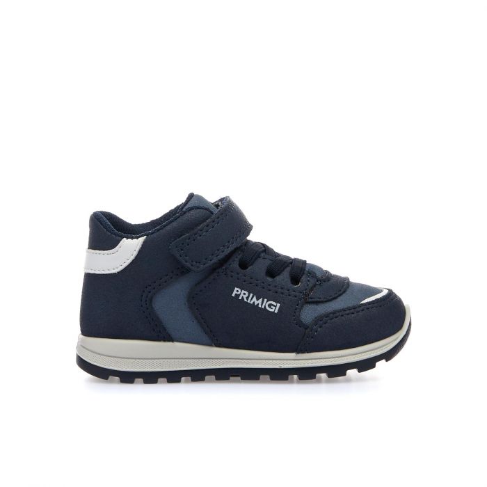 Sneakers alte blu in pelle da bimbo con strappo e logo laterale