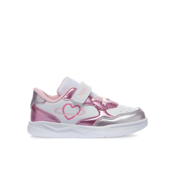 Sneakers bianche da bimba con velcro e dettagli laminati